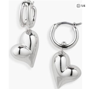 NWT Jenny Bird Heart Huggie Hoop Earrings in Silver